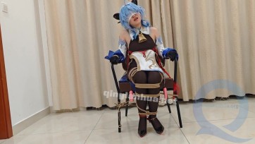 【苏苏】甘雨白丝堵嘴迷晕，zdb跳单tk调教